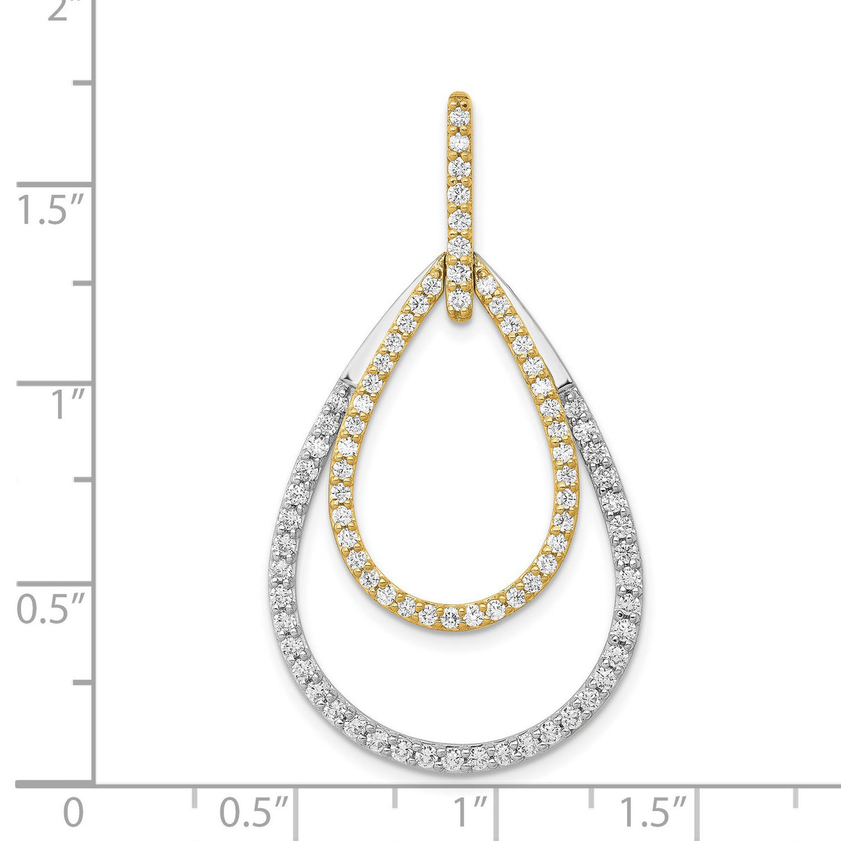14k Two-Tone Gold Teardrop Pendant with Diamond Accents and Open Double Drop Design