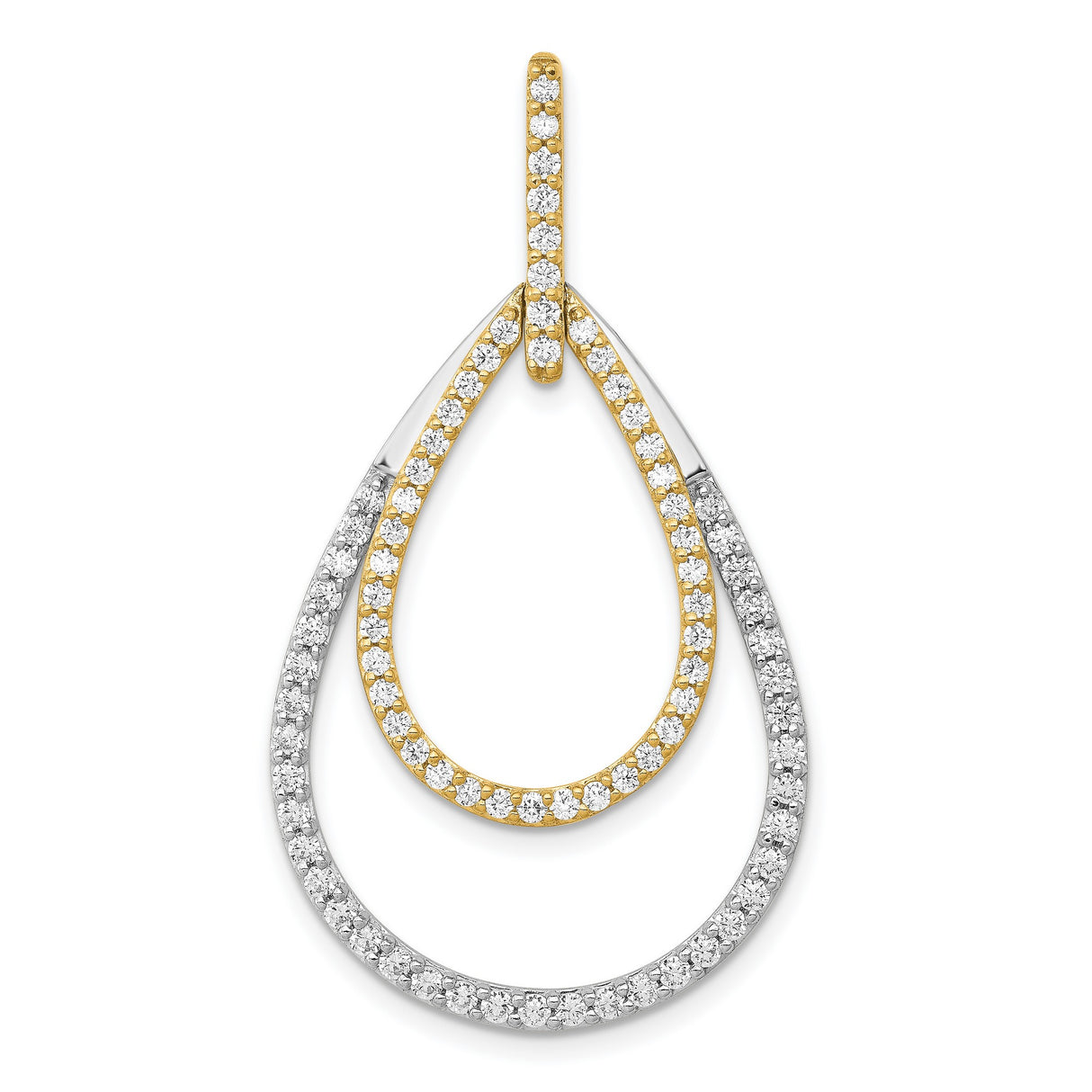 14k Two-Tone Gold Teardrop Pendant with Diamond Accents and Open Double Drop Design