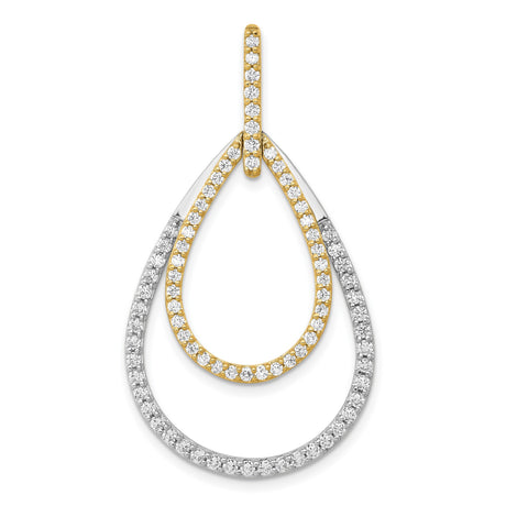 14k Two-Tone Gold Teardrop Pendant with Diamond Accents and Open Double Drop Design