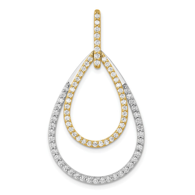 14k Two-Tone Gold Teardrop Pendant with Diamond Accents and Open Double Drop Design
