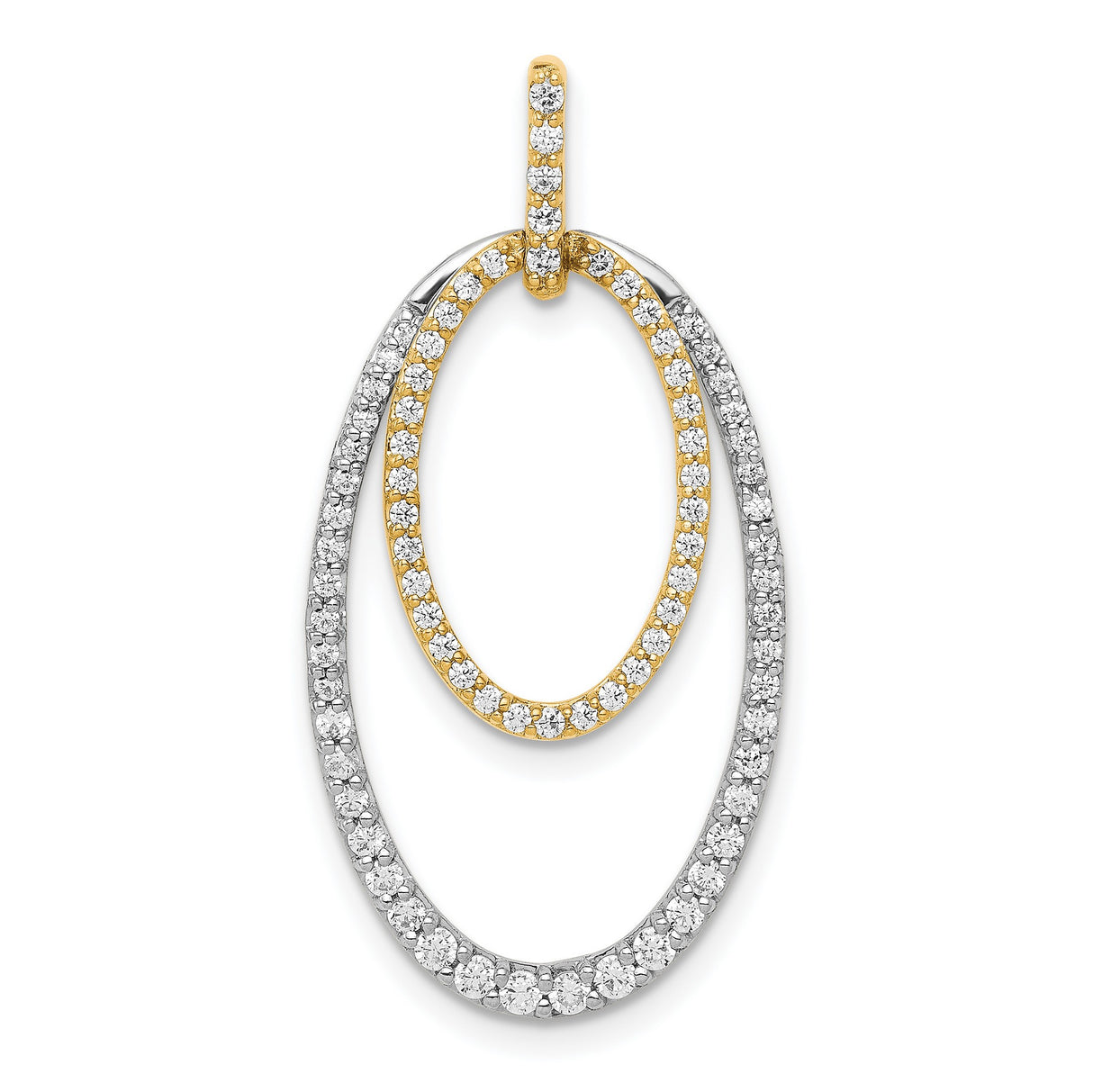 1/2ct Diamond Double Oval Charm Pendant in Real 14k Multi-Tone Gold