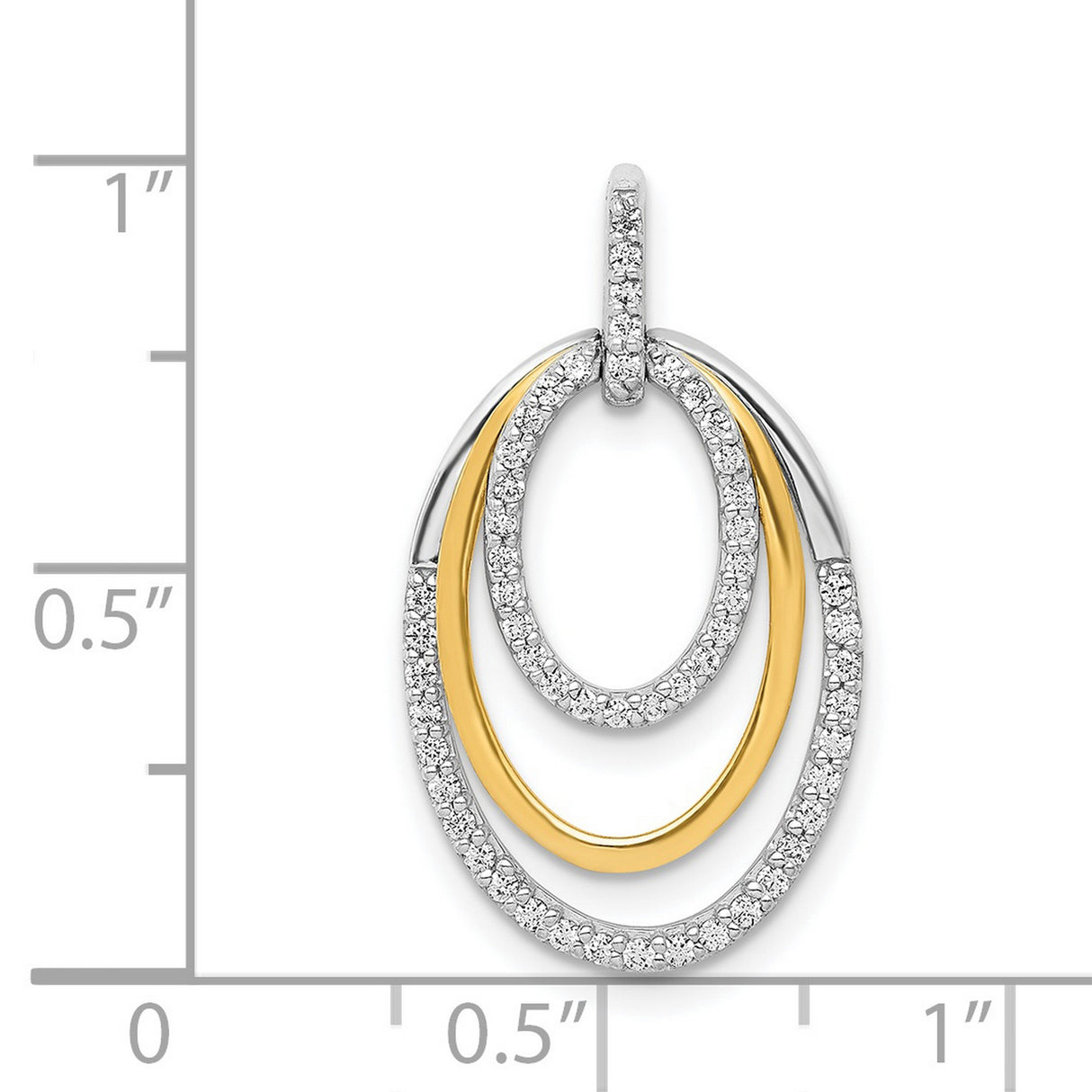 1/4ct Diamond Fancy Triple Oval Charm Pendant in Real 14k Multi-Tone Gold