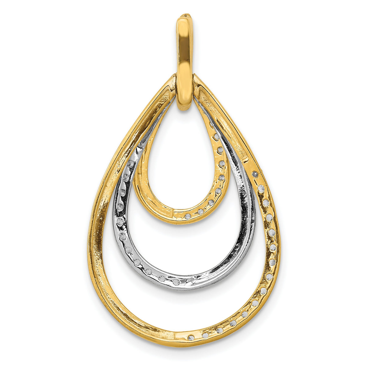 14k Two-Tone Gold Teardrop Pendant with Interlocking Loops and Cubic Zirconia Accents