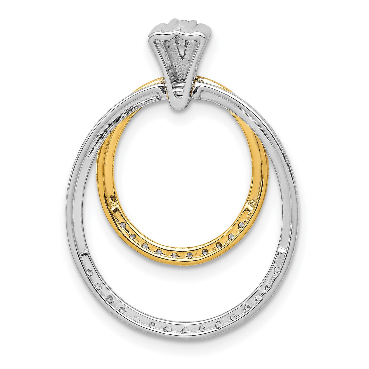 1/4ct Diamond Fancy Double Circle Charm Pendant in Real 14k Multi-Tone Gold