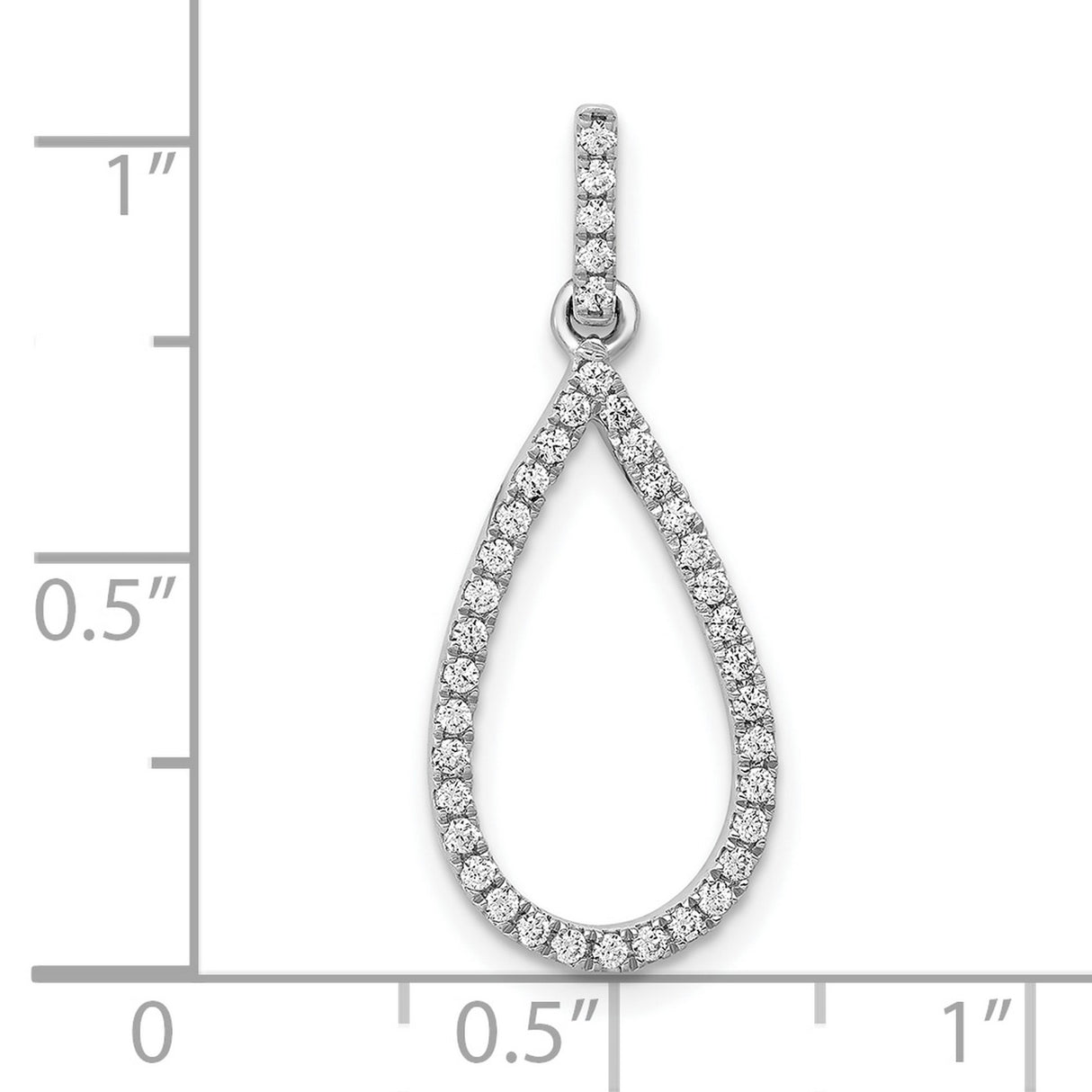 10k White Gold Teardrop Pendant with Hollow Pear-Shaped Design and Round Diamonds