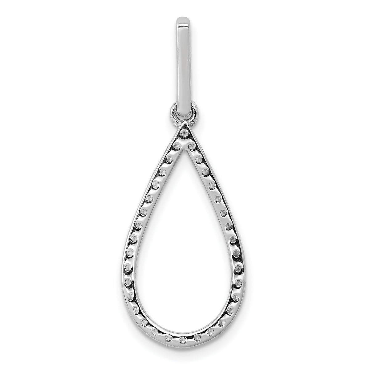 10k White Gold Teardrop Pendant with Pavé Round Diamond Setting, Elongated Drop Design