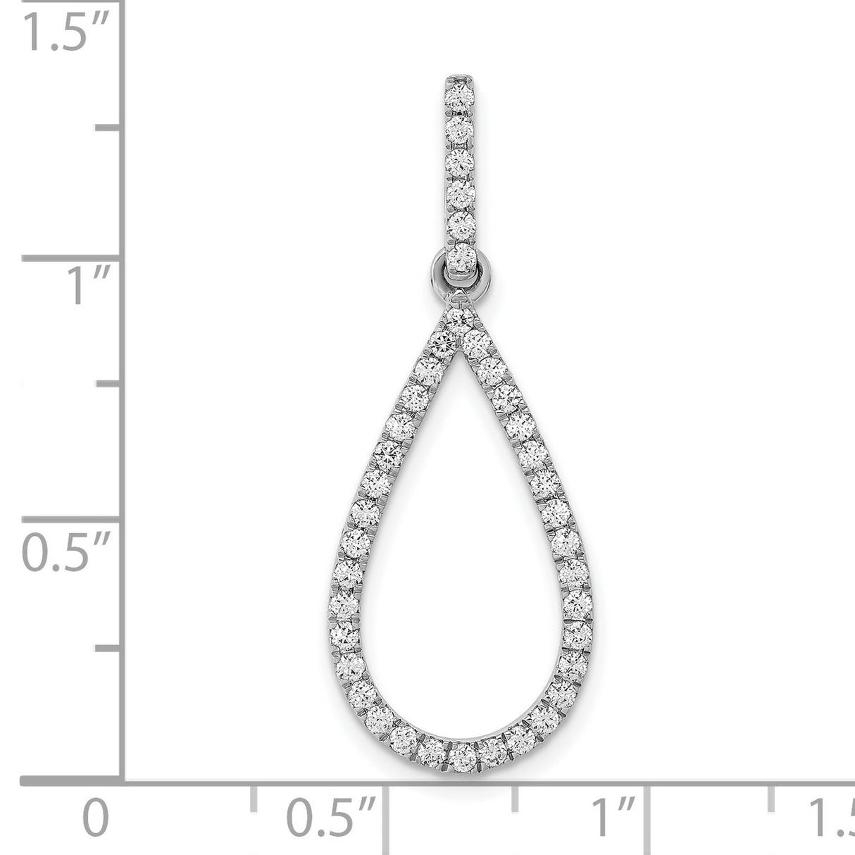 10k White Gold Teardrop Pendant with Pavé Round Diamond Setting, Elongated Drop Design