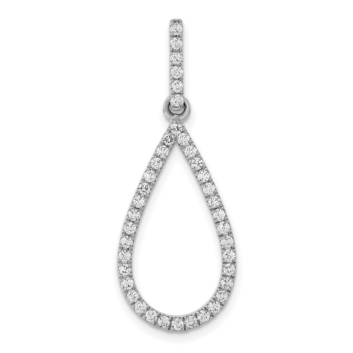 10k White Gold Teardrop Pendant with Pavé Round Diamond Setting, Elongated Drop Design