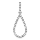 10k White Gold Teardrop Pendant with Pavé Round Diamond Setting, Elongated Drop Design