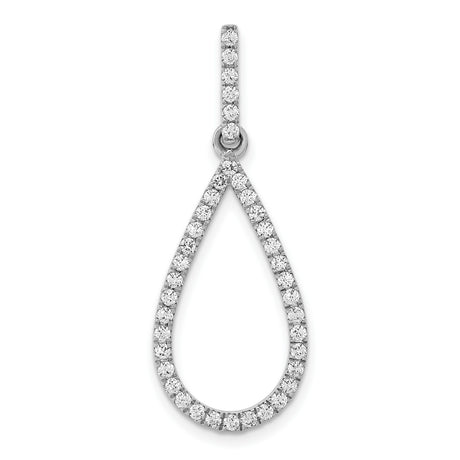 10k White Gold Teardrop Pendant with Pavé Round Diamond Setting, Elongated Drop Design