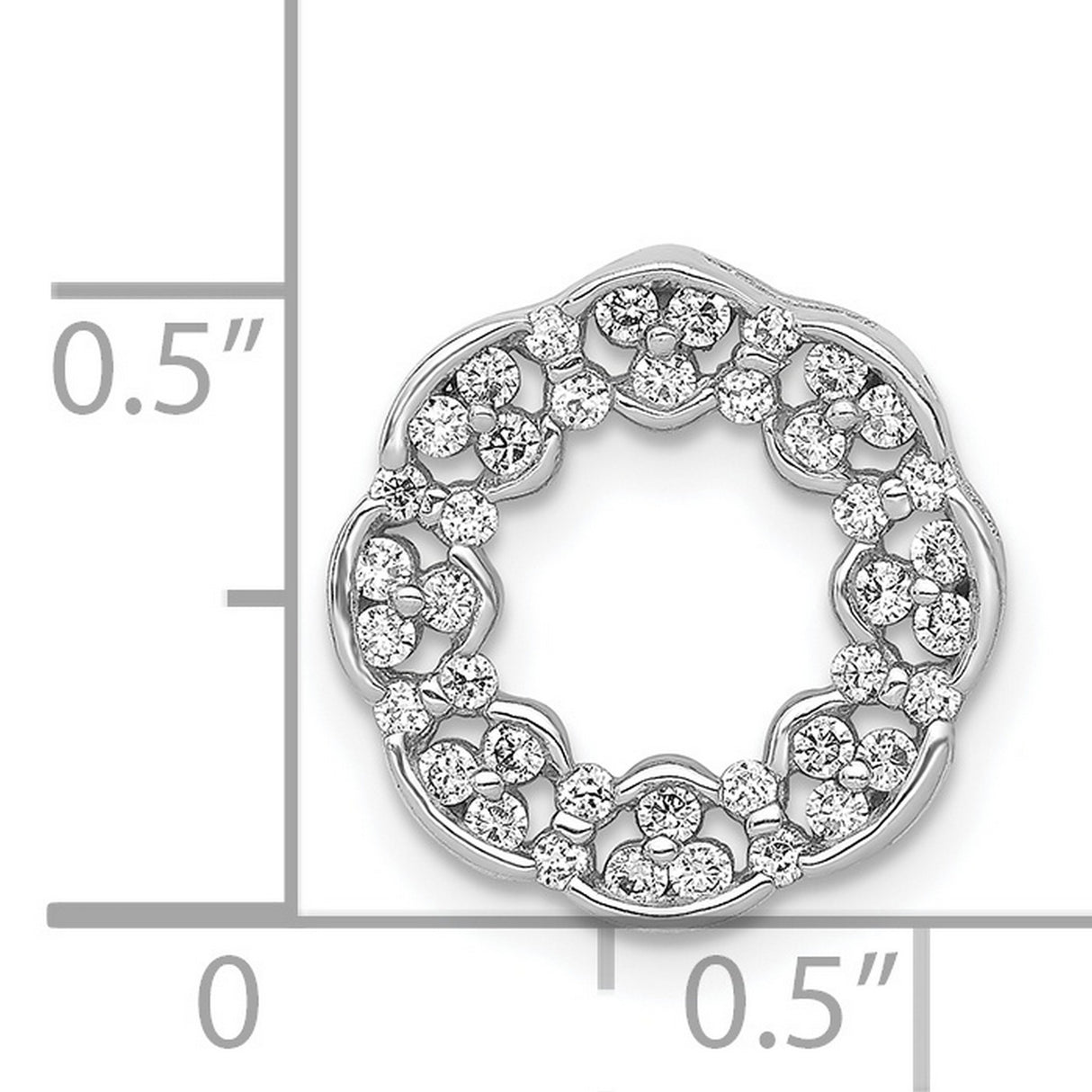 14k White Gold Floral Wreath Pendant with Round Diamonds in Open Circle Design