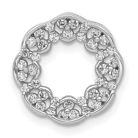 14k White Gold Floral Wreath Pendant with Round Diamonds in Open Circle Design