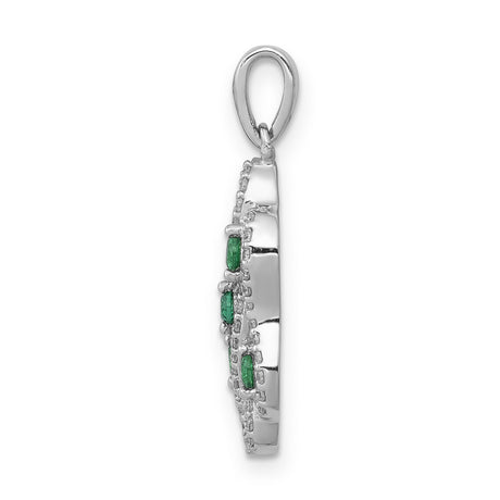 14k White Gold Pendant with Green Emeralds and Diamond Accents, Intertwined Wave Design