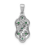 14k White Gold Pendant with Green Emeralds and Diamond Accents, Intertwined Wave Design