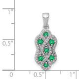 14k White Gold Pendant with Green Emeralds and Diamond Accents, Intertwined Wave Design