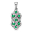 14k White Gold Pendant with Green Emeralds and Diamond Accents, Intertwined Wave Design