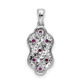 1/4ct Diamond and .32 Ruby Fancy Twist Charm Pendant in Real 14k White Gold