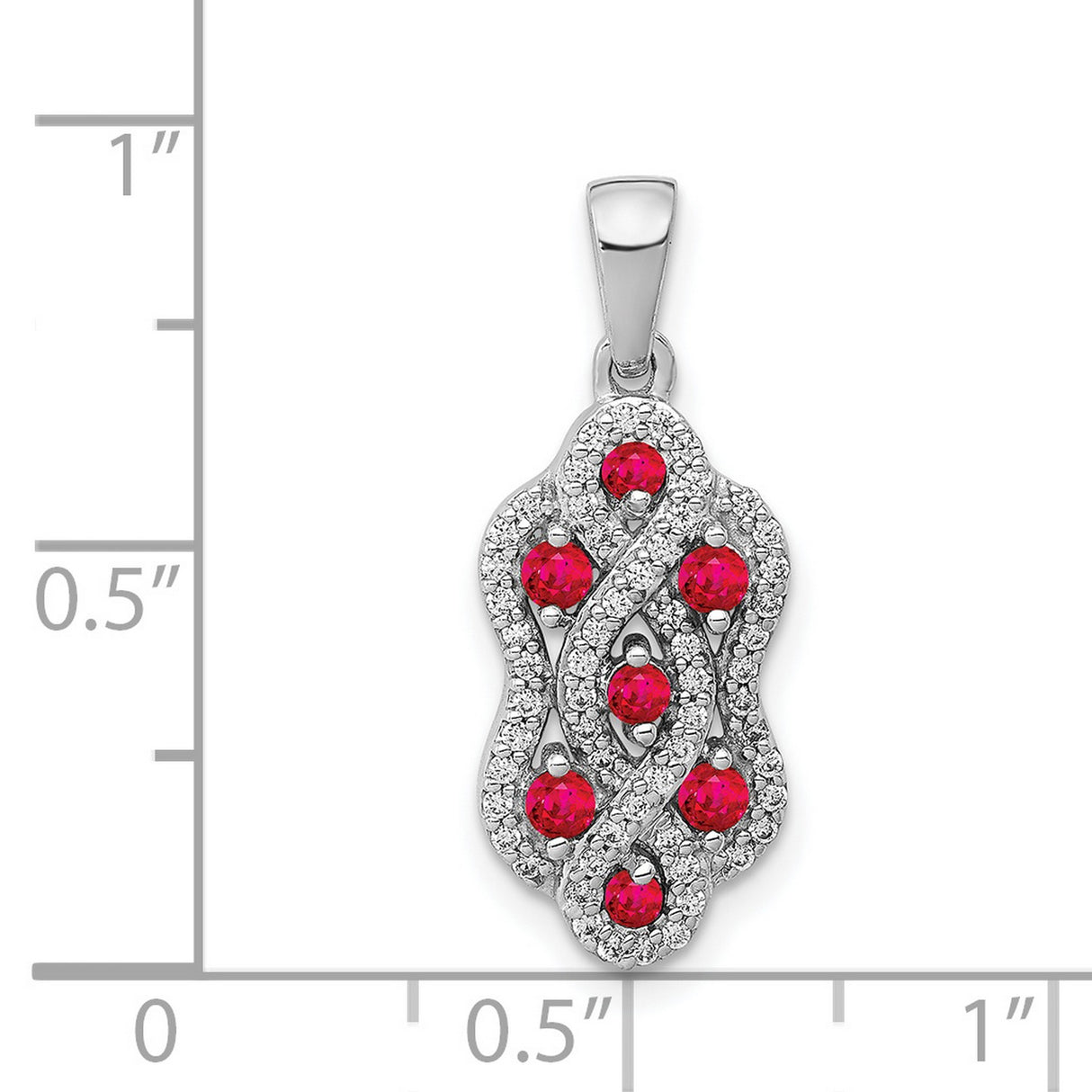 1/4ct Diamond and .32 Ruby Fancy Twist Charm Pendant in Real 14k White Gold