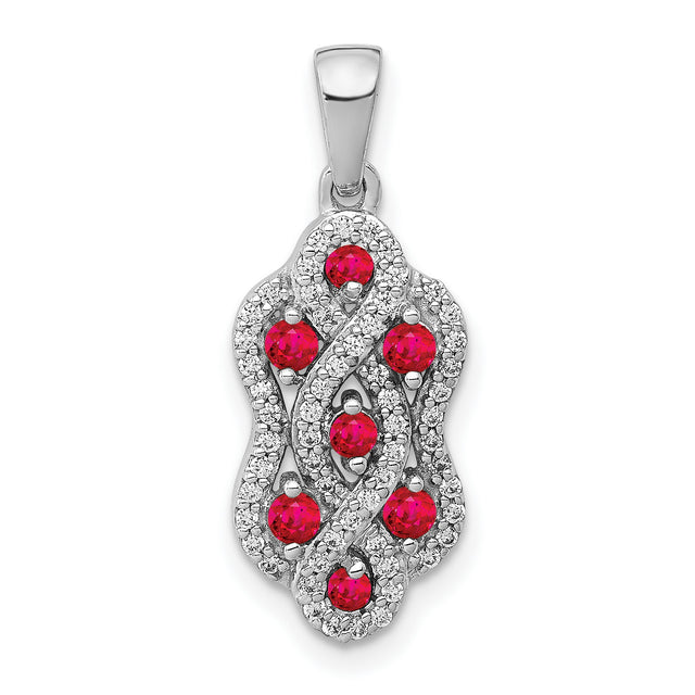 1/4ct Diamond and .32 Ruby Fancy Twist Charm Pendant in Real 14k White Gold