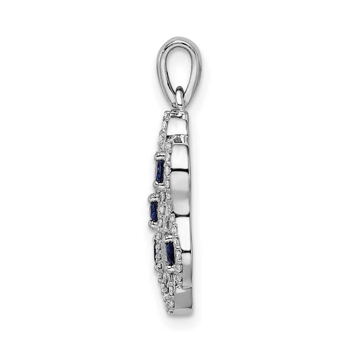 Diamond and Sapphire Fancy Twisted Charm Pendant in Real 14k White Gold