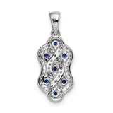Diamond and Sapphire Fancy Twisted Charm Pendant in Real 14k White Gold