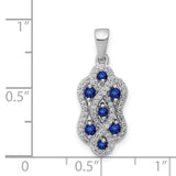 Diamond and Sapphire Fancy Twisted Charm Pendant in Real 14k White Gold