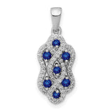Diamond and Sapphire Fancy Twisted Charm Pendant in Real 14k White Gold