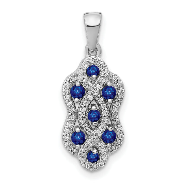 Diamond and Sapphire Fancy Twisted Charm Pendant in Real 14k White Gold