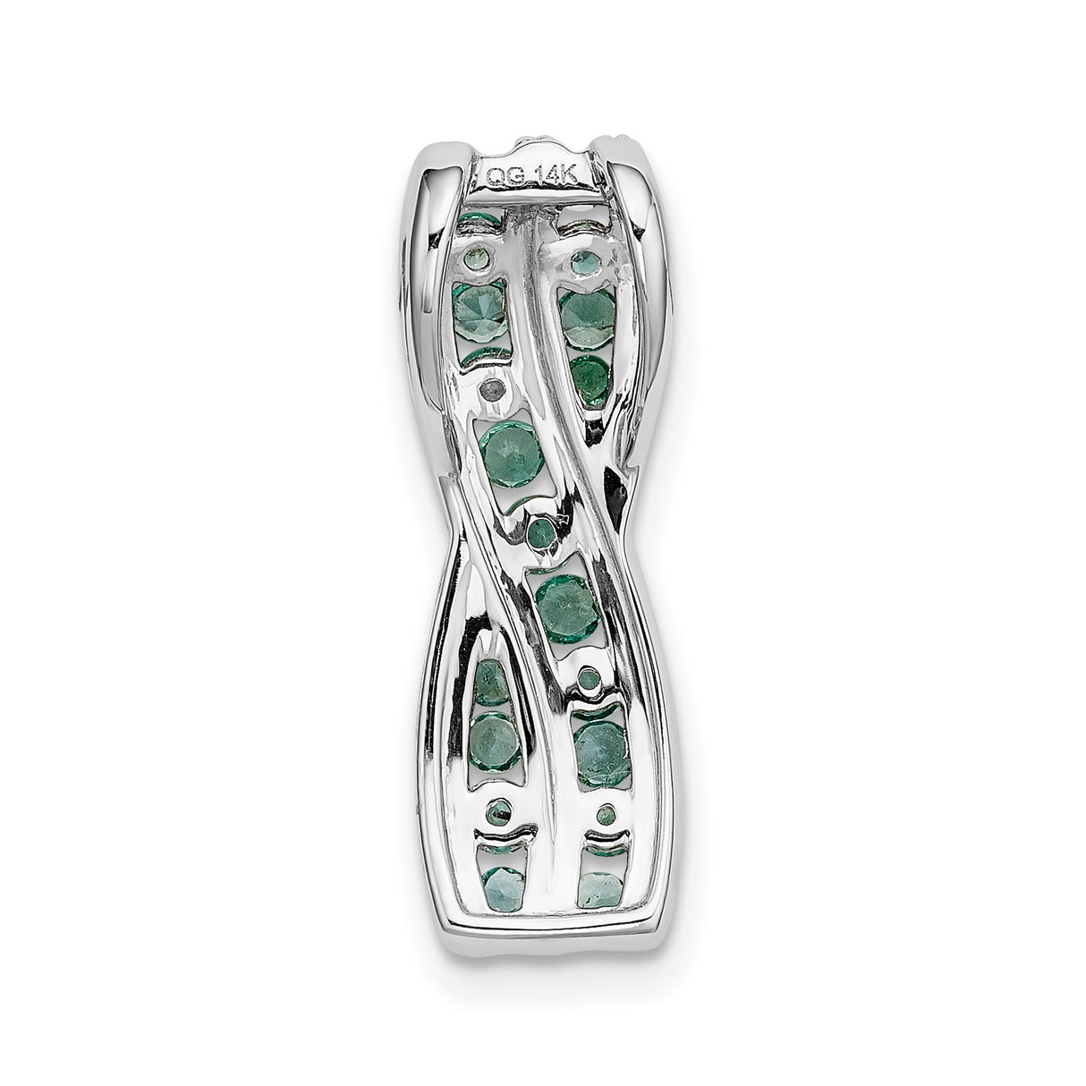 14k White Gold Pendant with Emeralds and Diamonds, Twist Design Jewelry for Women