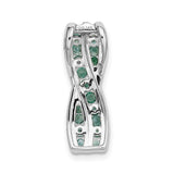 14k White Gold Pendant with Emeralds and Diamonds, Twist Design Jewelry for Women