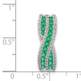 14k White Gold Pendant with Emeralds and Diamonds, Twist Design Jewelry for Women