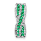 14k White Gold Pendant with Emeralds and Diamonds, Twist Design Jewelry for Women