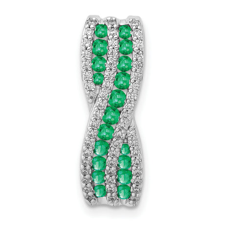 14k White Gold Pendant with Emeralds and Diamonds, Twist Design Jewelry for Women