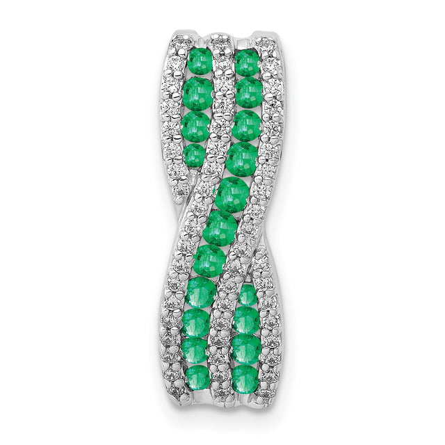 14k White Gold Pendant with Emeralds and Diamonds, Twist Design Jewelry for Women