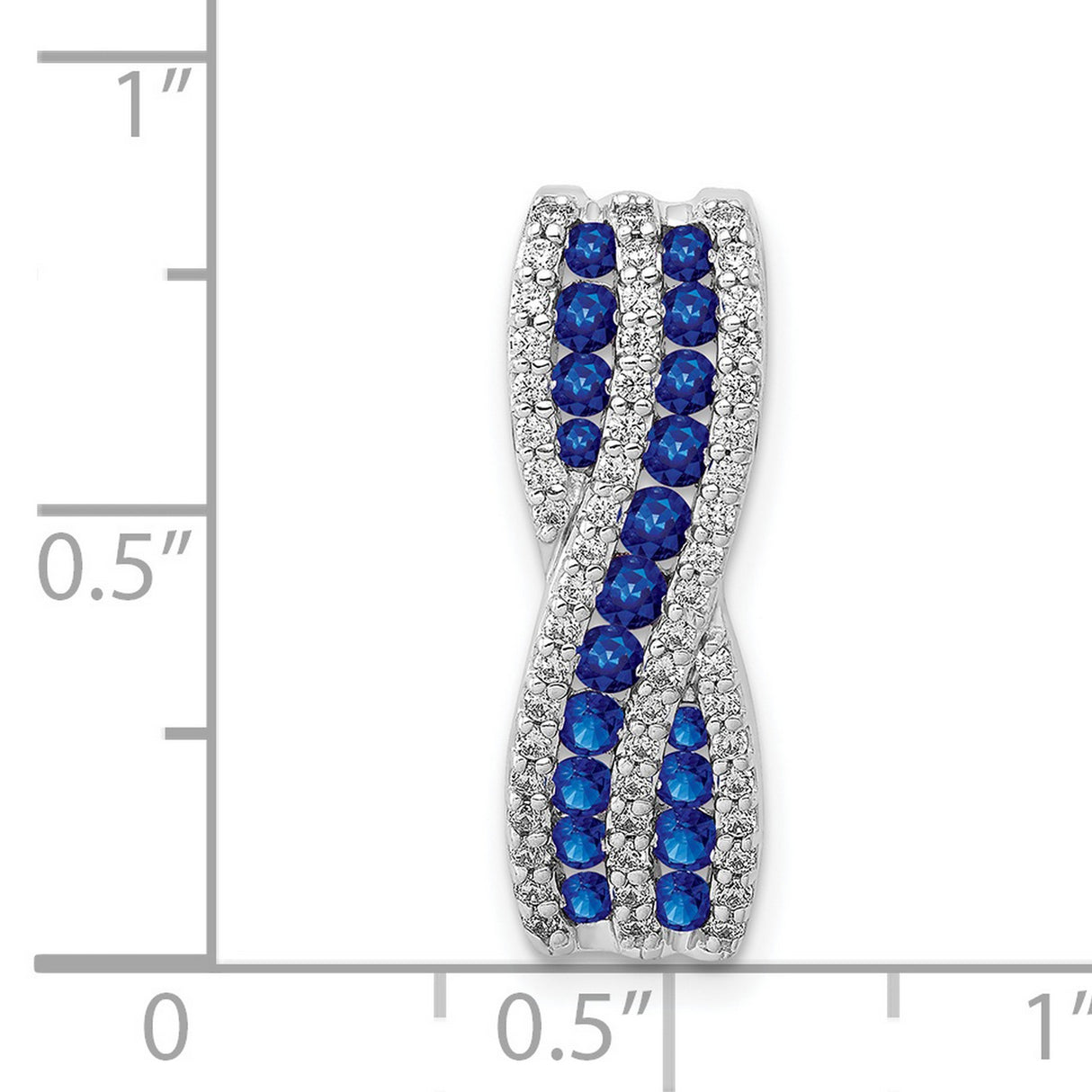 1/3 ct Diamond and Sapphire Fancy Twist Chain Slide Charm Pendant in Real 14k White Gold