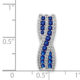 1/3 ct Diamond and Sapphire Fancy Twist Chain Slide Charm Pendant in Real 14k White Gold