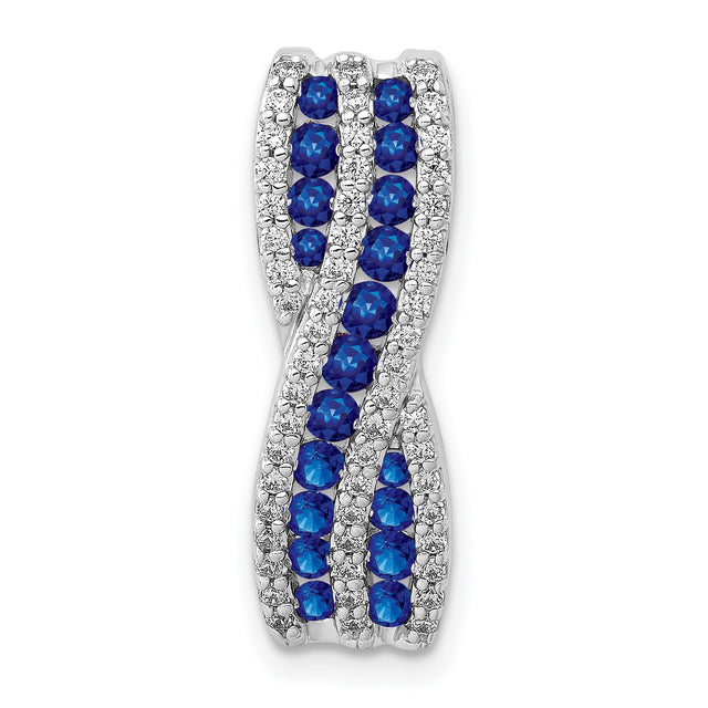 1/3 ct Diamond and Sapphire Fancy Twist Chain Slide Charm Pendant in Real 14k White Gold