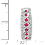 14k White Gold Pendant with Round Ruby, Swirling Ribbon Design, Diamond Accents