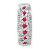 14k White Gold Pendant with Round Ruby, Swirling Ribbon Design, Diamond Accents