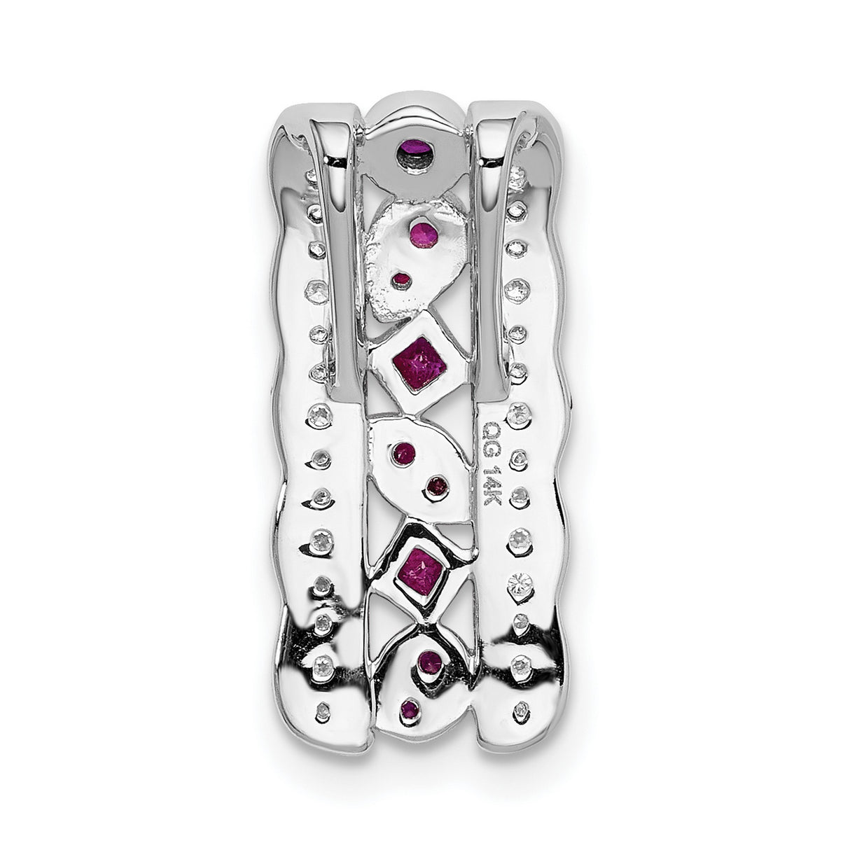 Diamond and .17 Ruby Fancy Chain Slide Charm Pendant in Real 14k White Gold