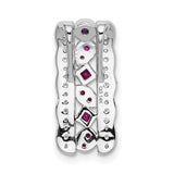 Diamond and .17 Ruby Fancy Chain Slide Charm Pendant in Real 14k White Gold