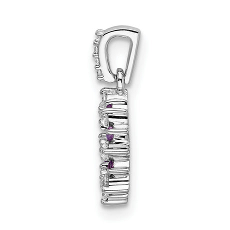 14k White Gold Circle Pendant with Amethyst and Diamond, Modern Fine Jewelry for Women
