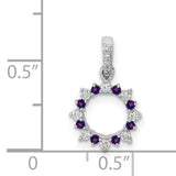 14k White Gold Circle Pendant with Amethyst and Diamond, Modern Fine Jewelry for Women