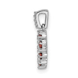 14k White Gold Circle Pendant with Garnet and Diamond, Sunburst Wreath Design