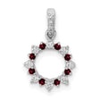 14k White Gold Circle Pendant with Garnet and Diamond, Sunburst Wreath Design