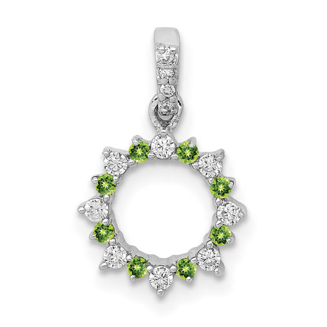 14k White Gold Sunburst Circle Pendant with Peridot and Diamond Gemstones