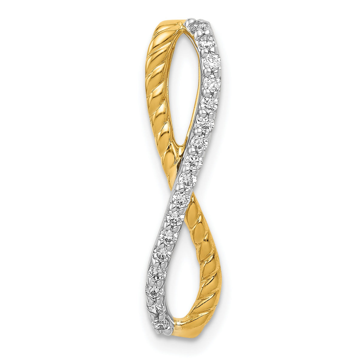 1/5ct Diamond Fancy Braided Infinity Chain Slide Charm Pendant in Real 14k Multi-Tone Gold