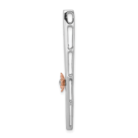 14k Two-Tone Gold Cross Pendant with Diamond Center and Rose Gold Floral Detail