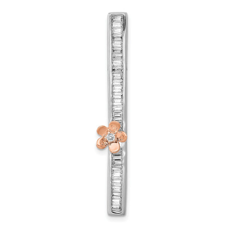 14k Two-Tone Gold Cross Pendant with Diamond Center and Rose Gold Floral Detail