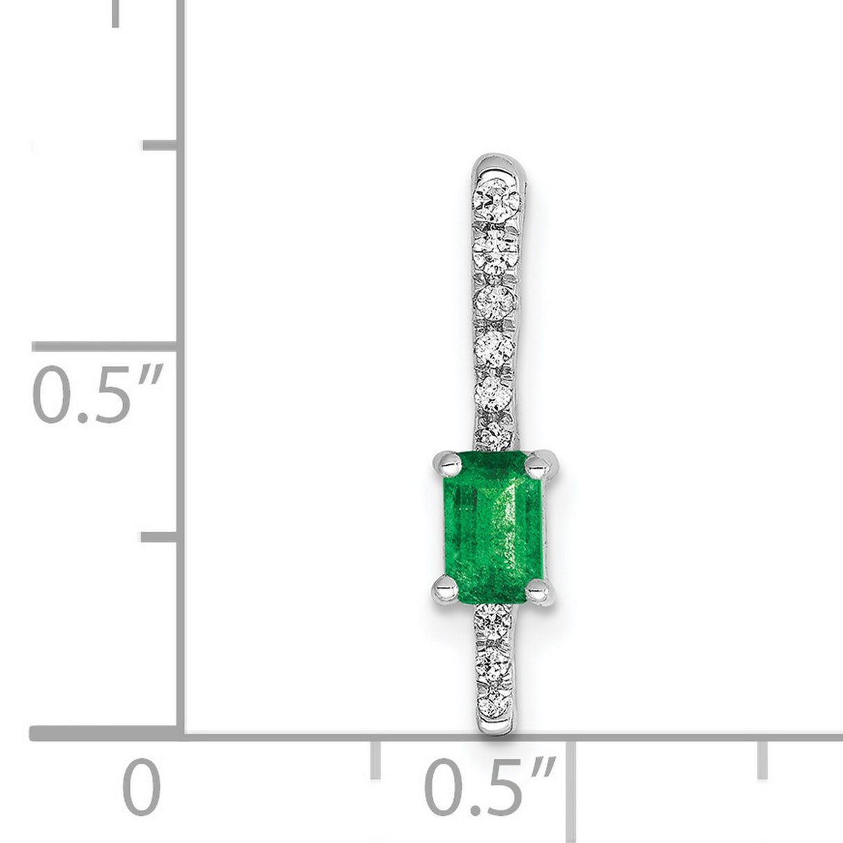 Diamond and Rectangle Emerald Fancy Chain Slide Charm Pendant in Real 14k White Gold
